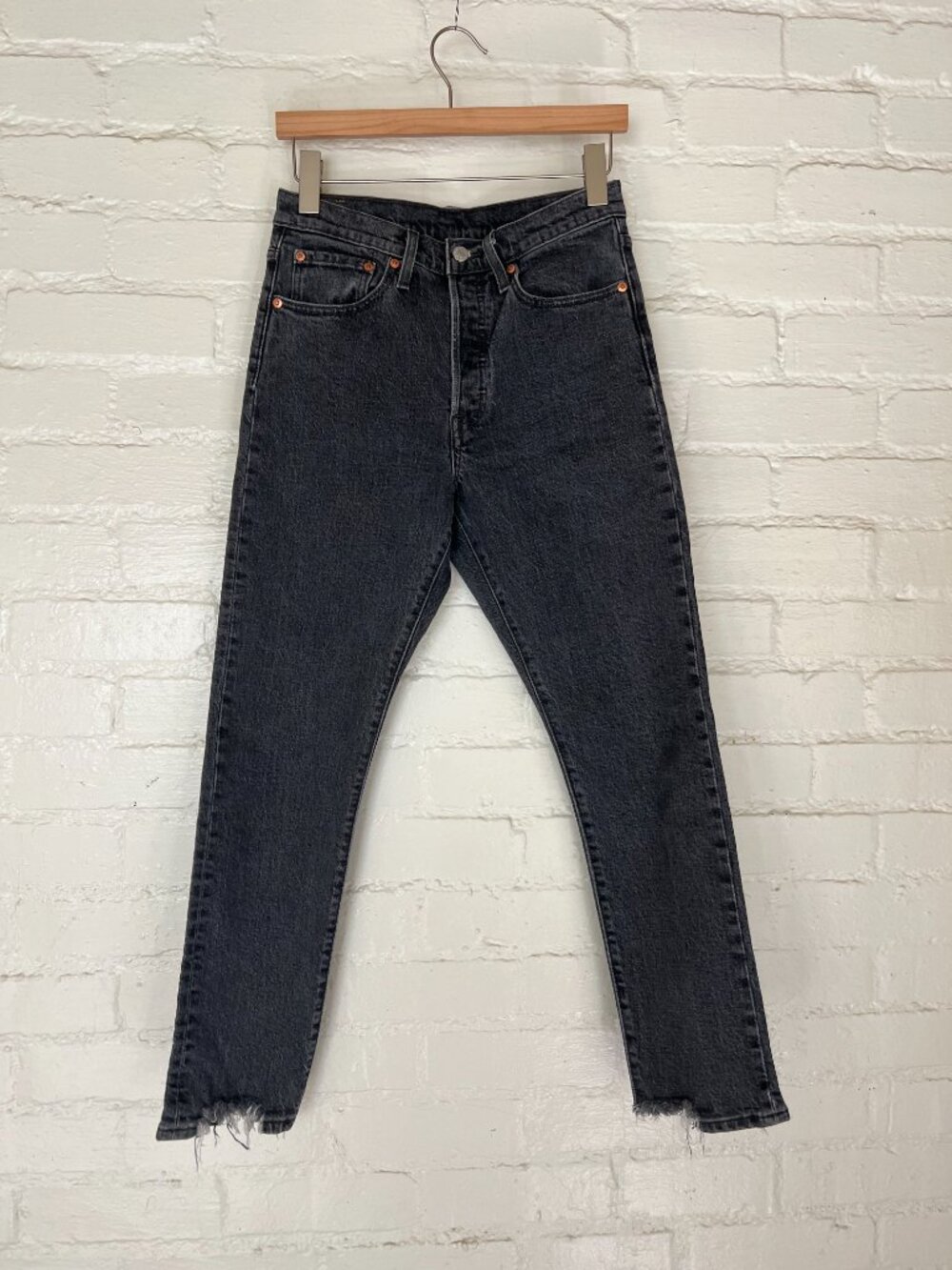 Levi's 501 S Skinny Black Button Fly Denim Jeans Women's Size 26x28